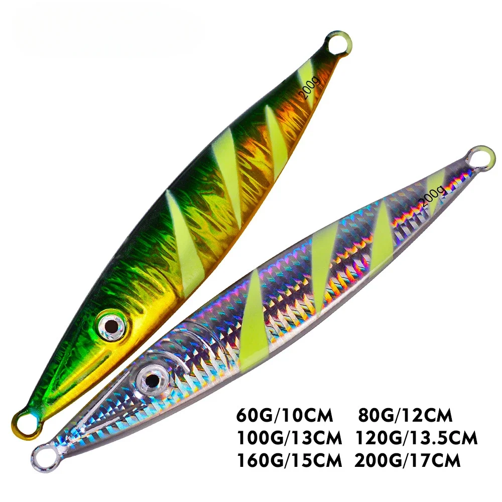 Plantilla de Metal luminosa de 80G y 100G, señuelo de pesca Off Shore, plantilla de paso lento, cuchara de Jigging Vertical súper dura, aparejos de pesca de mar - imagen 3