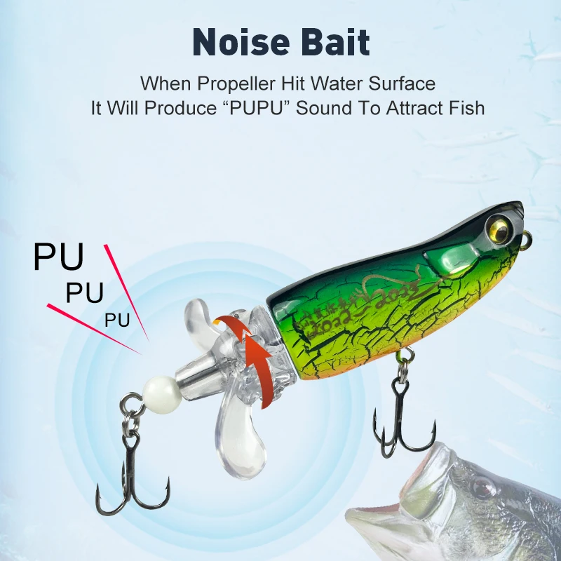 LEYDUN-Nuevos Señuelos de Pesca m-popper, cebos duros de agua superior, Plopper Whopper, cola giratoria suave, 85mm, 15g, Wobblers Popper para Lucio - imagen 5
