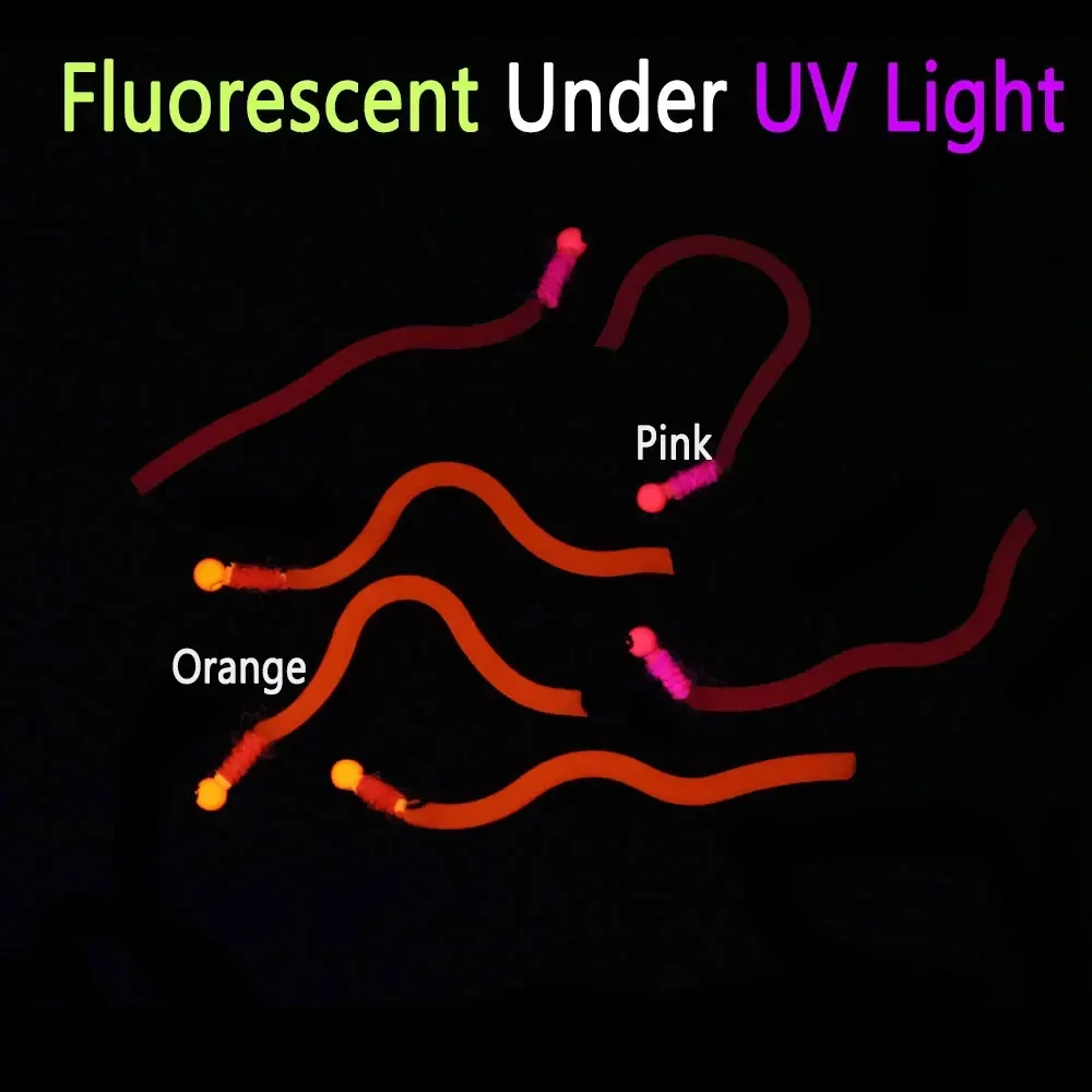 Bimoo 4PCS # 14 cabeza de cuentas de tungsteno sin púas Jig Squirmy gusano mosca de hundimiento rápido San Juan gusano mosca húmeda para Señuelos de pesca de trucha - imagen 5