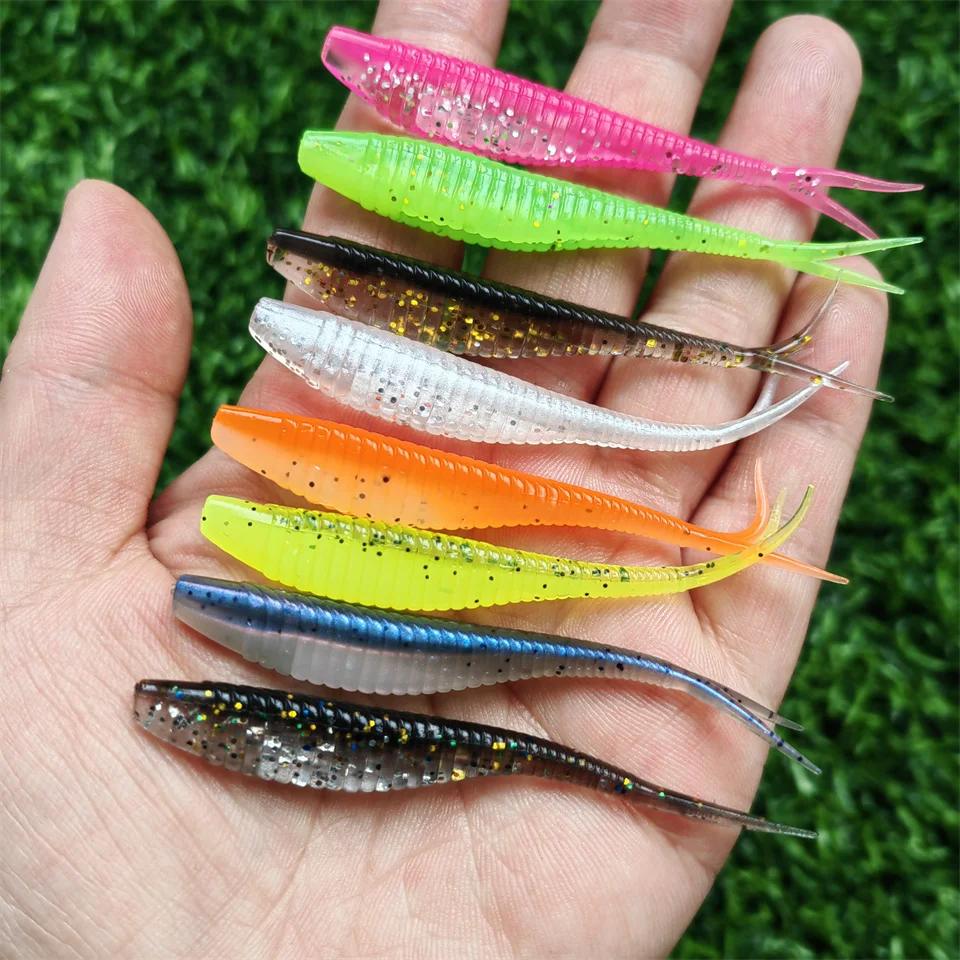 MUKUN 70mm 1,8g 10 Uds por lote nuevas Señuelos de Pesca señuelo suave cebo Artificial predador aparejos jerkbaits para Lucio y lubina