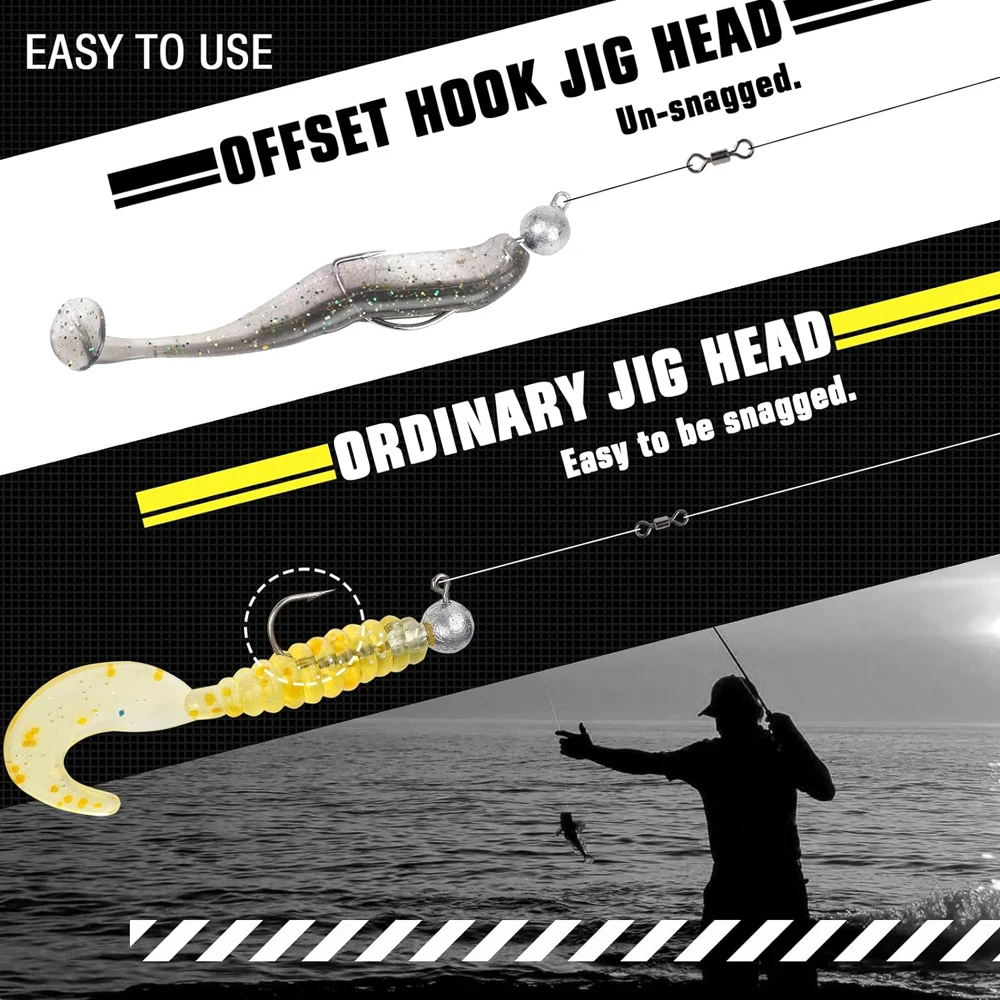 Anzuelos de pesca de caña larga, cabeza de plantilla grande expuesta, 3,5g, 5g, 7g, 10g, púas, cabezas de Jigging afiladas, gusanos blandos, 10 unids/lote por caja - imagen 3