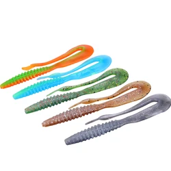WEIHE-señuelo de pesca artificial suave, cebo de gusano TPR con brillos de cola más larga en el interior, swimbait flotante, 5 piezas, 1,8g, 8cm, 5 colores