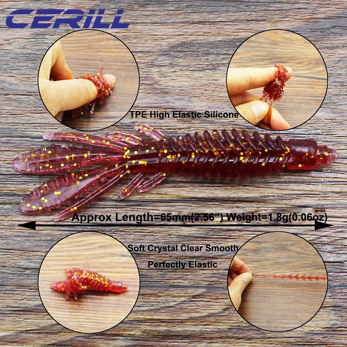 Ceril-señuelo suave de pesca de camarón Craw con sal, cebo de gusano, olor a pescado, plantilla de silicona, carpa, aparejos artificiales, 65mm, 20 unids/lote por bolsa - imagen 3