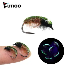 Ninfas artificiales Bimoo UV verde para trucha con scud y gusano