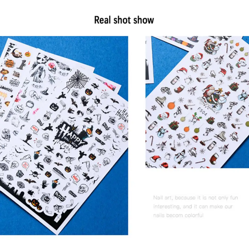 Pegatinas para uñas con temática navideña, calcomanías para decoración de uñas de Halloween, Accesorios de belleza para uñas - imagen 4