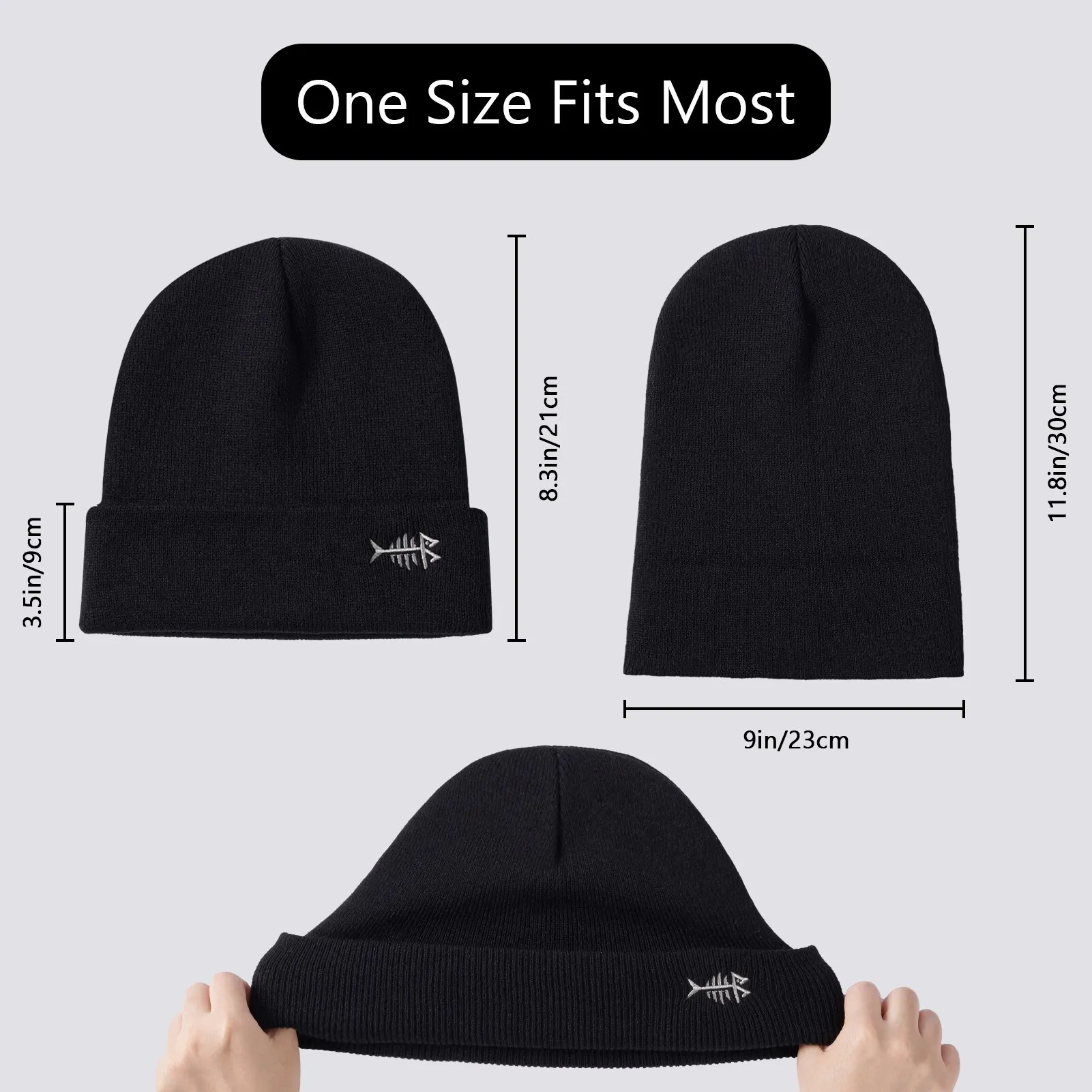 Bassdash Gorro de punto elástico de invierno, gorros suaves y cálidos para hombres y mujeres, gorros con puños unisex ligeros y elegantes - imagen 3