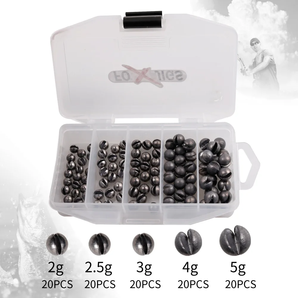 Juego de plomo de mordedura abierta, plomos redondos de pesca, plantilla de cebo para caídas, señuelo de Metal, pesas, accesorios de pesca, aparejos, 100 unids/caja - imagen 3
