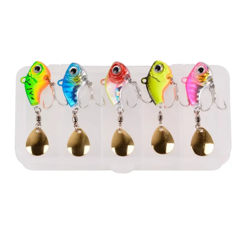 Señuelo giratorio de Metal VIB para Pesca, cebo giratorio de 5-20g, Wobbler con lentejuelas, cuchara para Pesca de lubina con caja, 5 unidades - imagen 5
