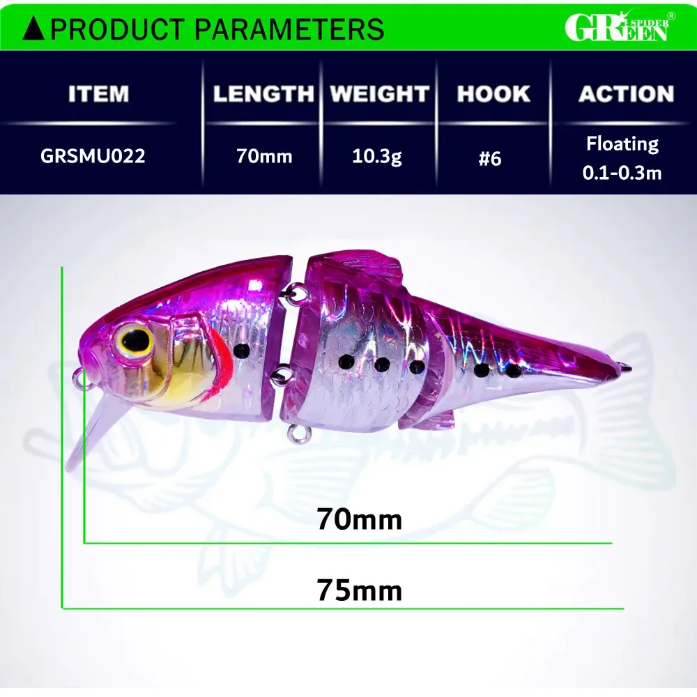 GREENSPIDER-señuelo de pesca flotante, cebo duro Artificial, aparejos de Lucio, Swimbait, Crankbaits, Wobbler, Minnow, 70MM, 10,3G - imagen 3