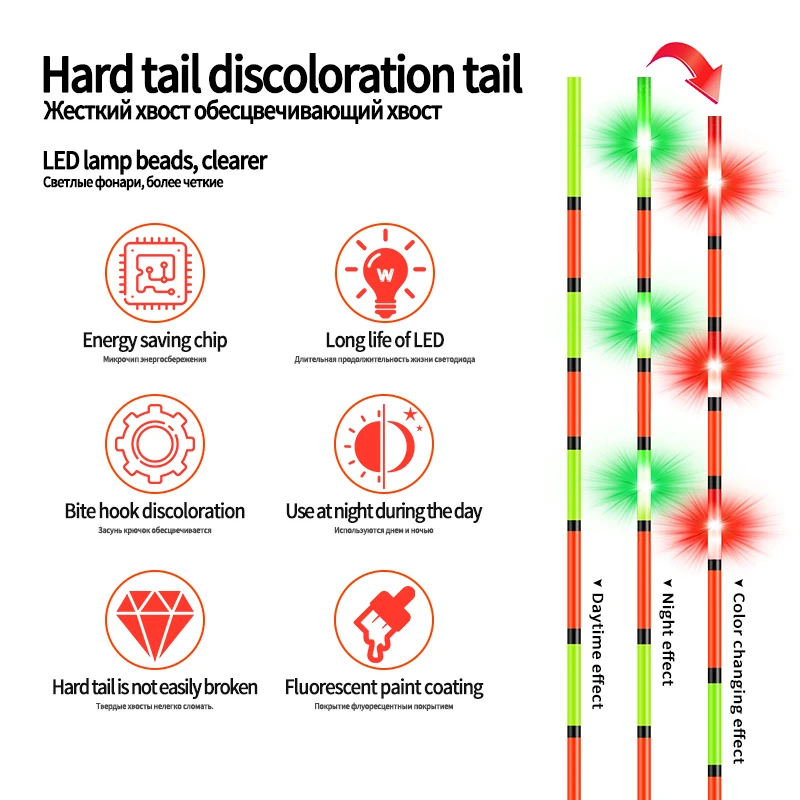 Sensor de gravedad LED con cambio de Color, cola flotadora, 1 tubo flotador, 1 bolsa de ganchos, 1 asiento flotador, boya de luz LED fuerte, aparejos traseros sensibles - imagen 2