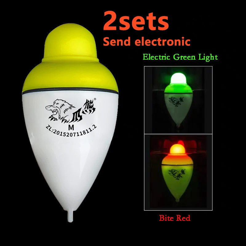 Flotador eléctrico con detección de luz nocturna, flotador de pesca de mar, varillas de fundición, boya brillante llamativa, 2 uds.