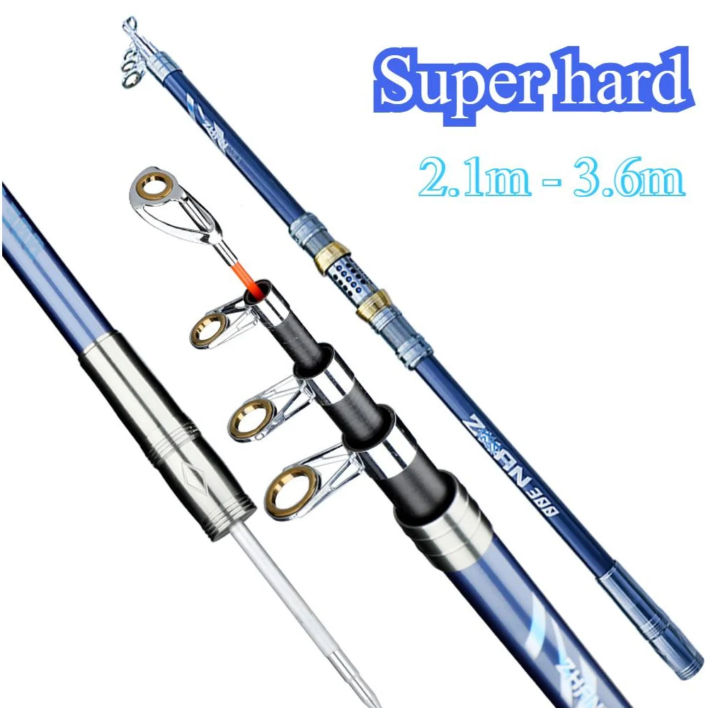 Caña de pescar súper dura de 2,1-3,6 m, Base de carrete de Metal de fibra de carbono/enchufe de tierra, traje para lanzamiento marino, herramienta de pesca de barco de agua salada