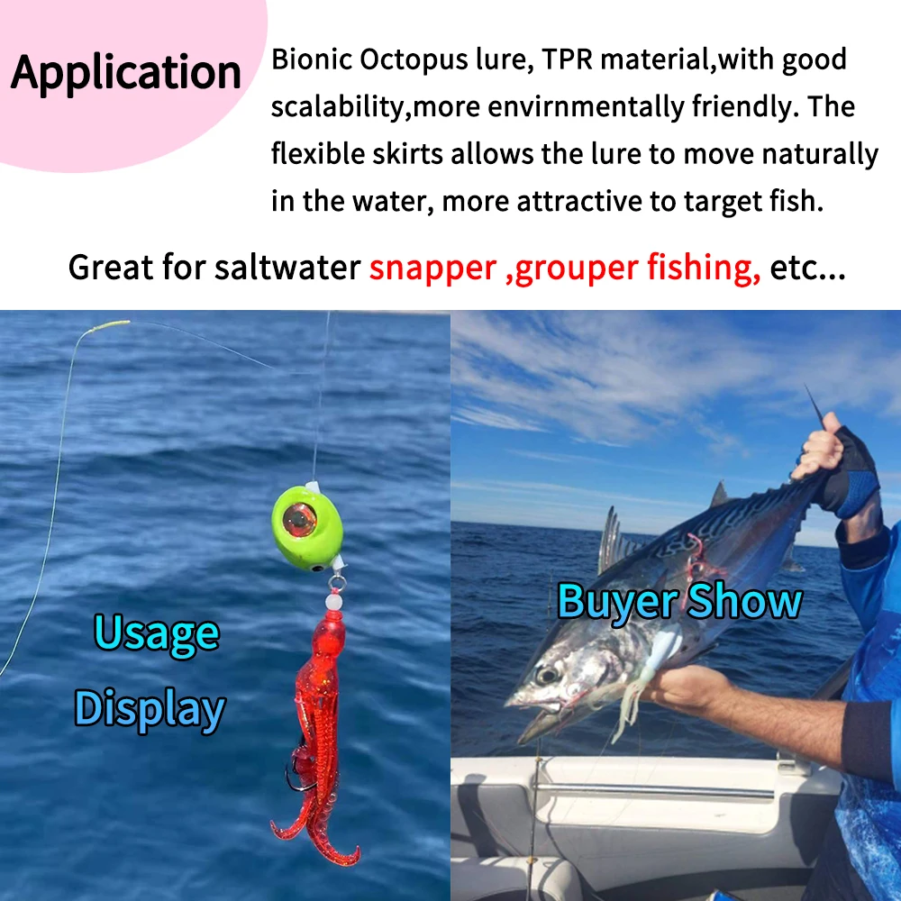 ELLLV 5pcs 10cm/4g Octopus Squid Bait Fluo Saltwater Snapper Fishing Soft Lure TPR Material Kabura Pesca Wobbler Fishing Tackle - imagen 5