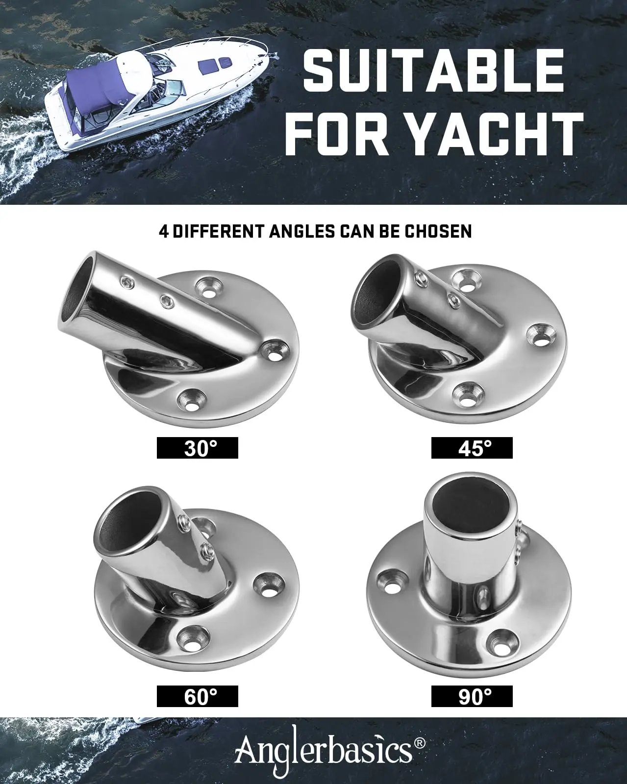 Goture, 1 pieza, montaje de pasamanos para barco, 35/45/60/90 grados, acero inoxidable, 7/8 "/1", Base redonda/rectangular, Hardware de barandilla para yate y barco - imagen 5