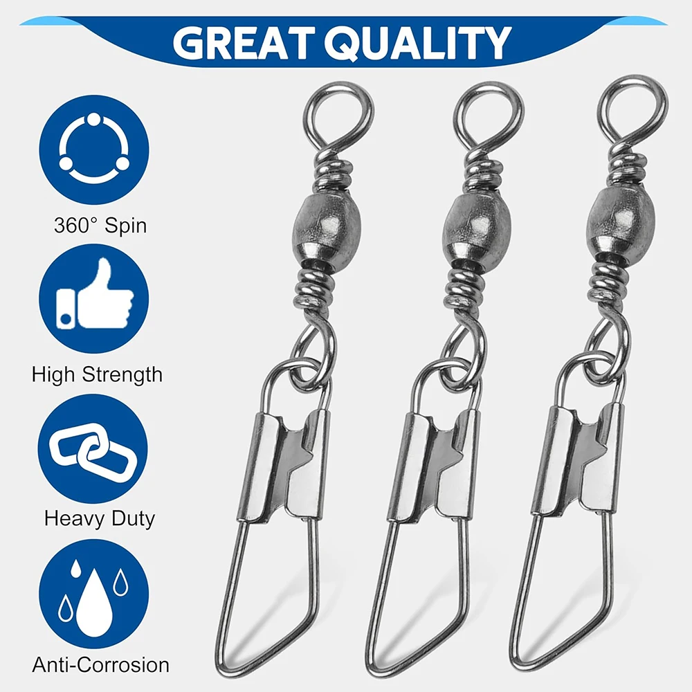 Kit giratorio de pesca, 75 Uds., barril rodante, giratorios con broche de seguridad, conector de pesca de alta resistencia, aparejos de pesca giratorios - imagen 4
