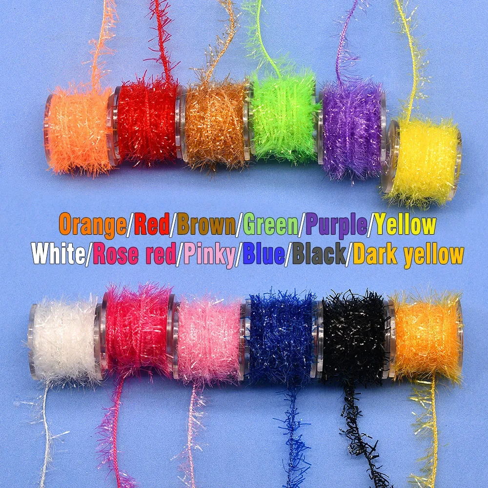 12 carretes de oropel multicolor, línea de chenilla, línea de Flash de cristal, Total de 60M, Material de atado de pesca con mosca para insectos ninfáticos Scud - imagen 5