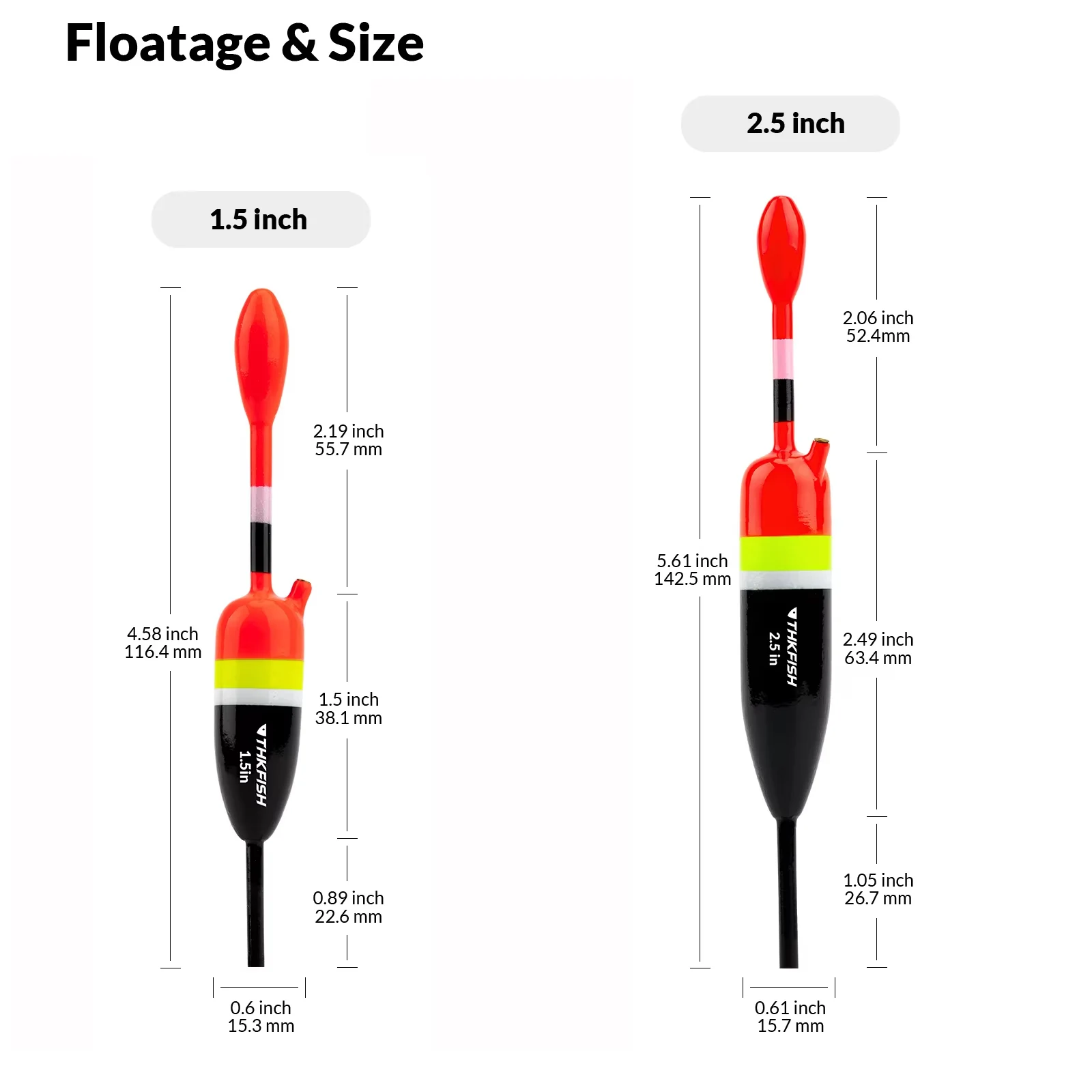 THKFISH 5 pieces Fishing Slip Floats Bobbers Balsa Wood Vertical Float Buoys For Crappie Panfish Fishing 1.5in 2.5in Slip Bobber - imagen 2