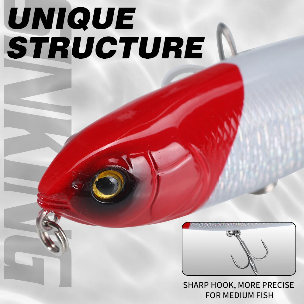 Hunthouse-señuelo de pesca con lápiz Belone flotante, cebo duro Topwater, superficie de 95mm/14g, 80mm/7,5g, WTD Wobblers, aparejos de lubina de agua salada - imagen 4