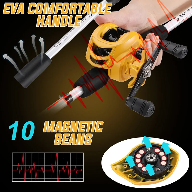 Sougayilang-Combo de pesca de fundición, caña de fibra de carbono ultraligera de 4 secciones, relación de engranaje 1,98: 1, Kit de carrete de pesca, 7,2 m - imagen 5