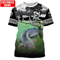 Camiseta de pesca personalizada con nombre y pez gato 3D