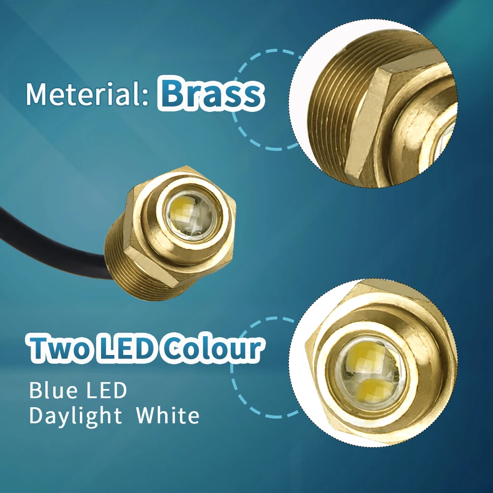 Tapón de drenaje marino, luz diurna Led blanca/azul, Garboard de latón NPT1/2-14, luz subacuática marina, accesorios para barcos - imagen 5
