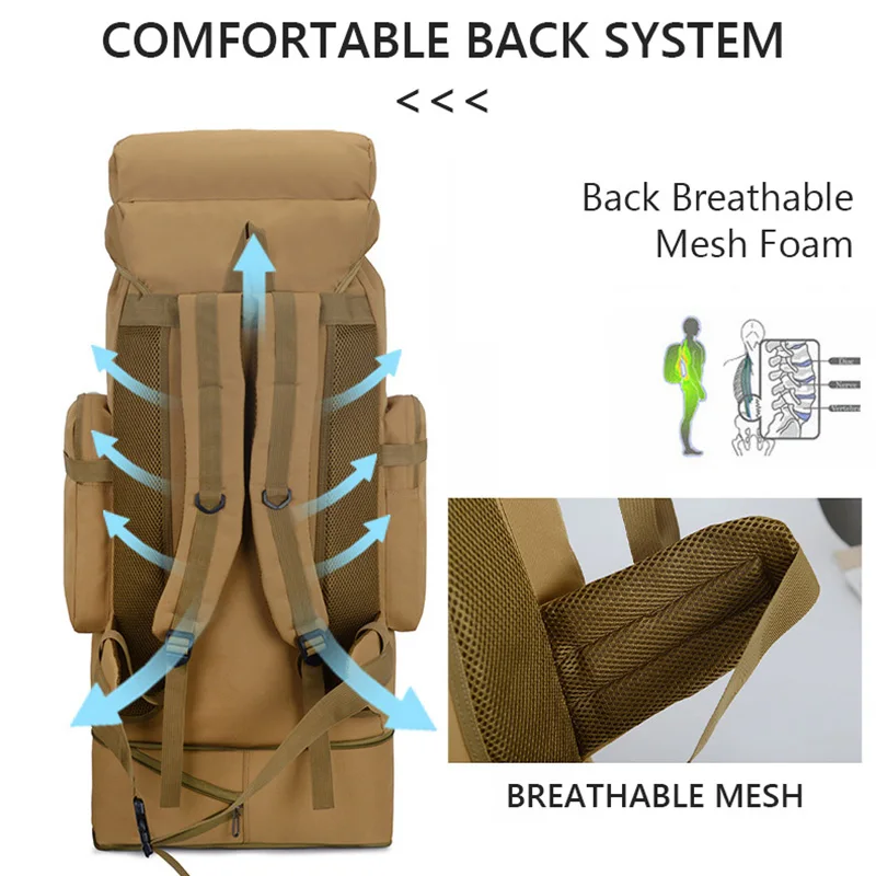 Mochila táctica Molle de gran capacidad para hombre, de nailon resistente al agua morral, bolsa deportiva para senderismo, escalada, viajes, 85L, XA142G - imagen 4