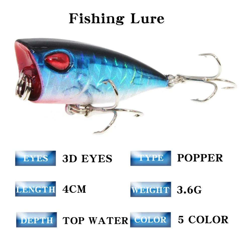 Cebo Artificial Popper de plástico duro, señuelo Crankbait de pesca, ojos 3d, 3cm/4g, Swimbait, 1 piezas, gran oferta - imagen 2