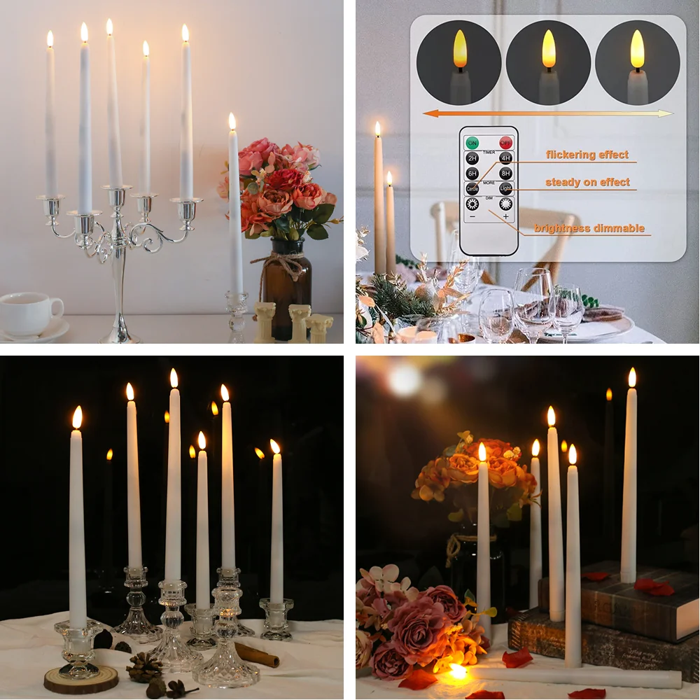 Velas cónicas LED sin llama, candelabros parpadeantes falsos con batería de 6,5/11 pulgadas, velas largas eléctricas para decoración del hogar y boda - imagen 3