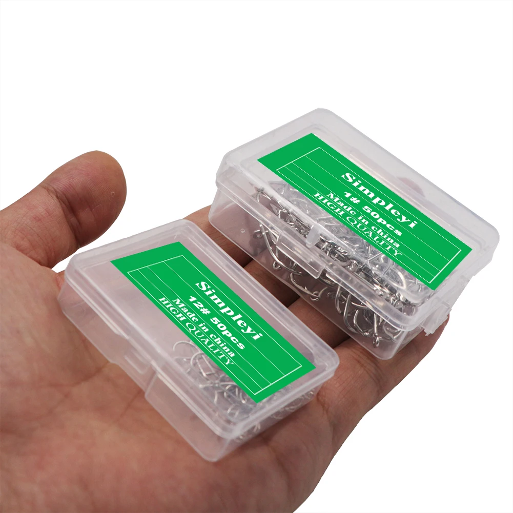 Anzuelos de pesca de acero al carbono con púas, conjunto de anzuelos de un solo círculo, accesorios de pesca con mosca, aparejos, 50 unids/lote por caja - imagen 4