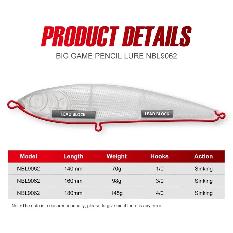 Señuelo de pesca Noeby Stickbait, cebo duro artificial para pesca de atún marino, señuelos tipo lápiz que se hunden, 14 cm 70 g - imagen 3