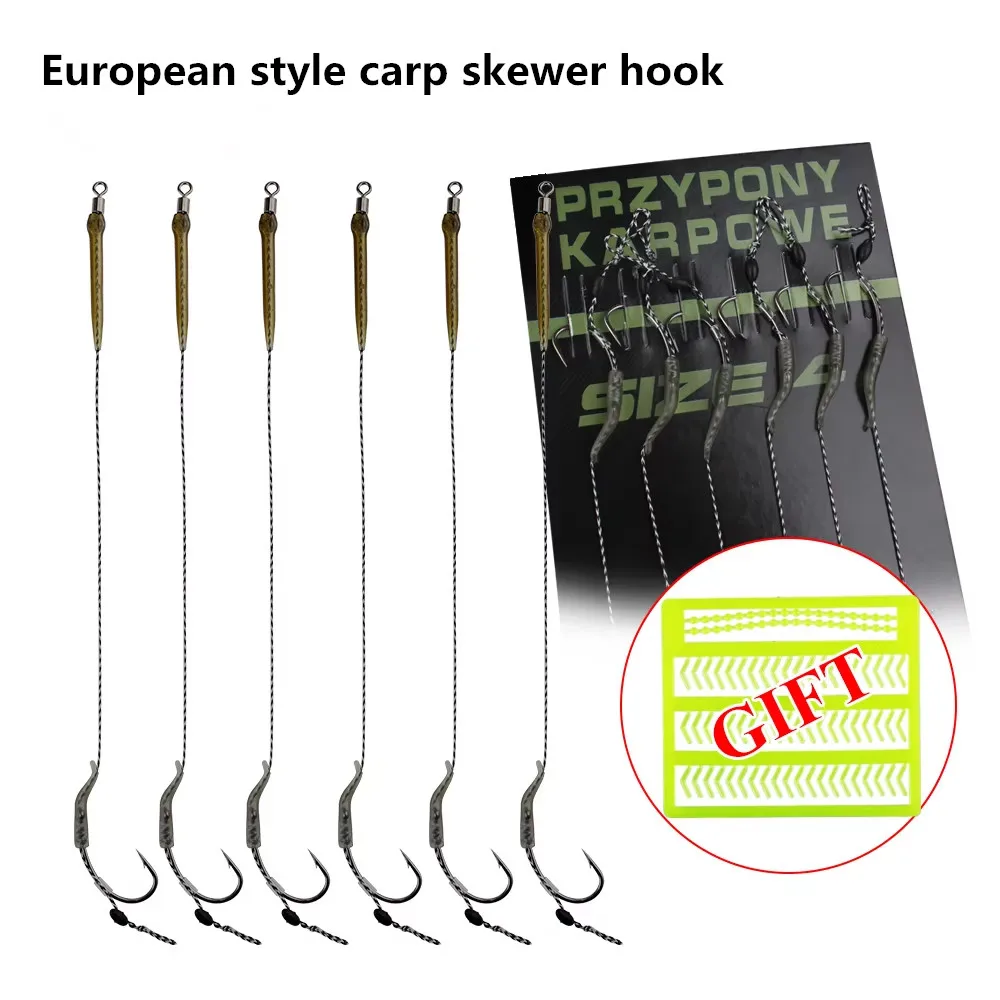 6 uds anzuelos de pesca de carpa anzuelo de carpa preatado aparejo de pelo para carpa con línea Boilies listos cebo aparejos de pesca de carpa - imagen 2