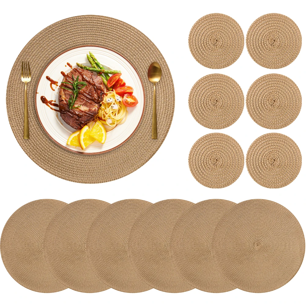 Conjuntos de 6 manteles individuales tejidos y posavasos, manteles redondos de algodón para mesa de cena, antideslizantes, resistentes al calor, fáciles de limpiar - imagen 2