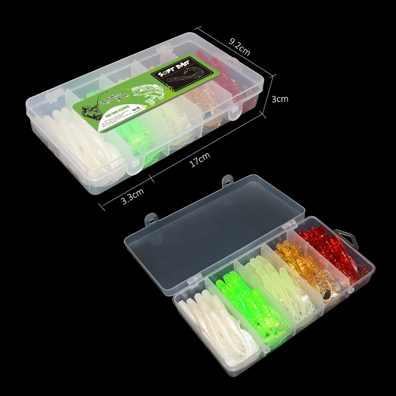 50 Uds. Señuelos de pesca blandos 1,7g/60mm señuelo de gusano con cola en T plantilla de cebo Artificial pequeño Wobblers aparejos de pesca de Lucio - imagen 5