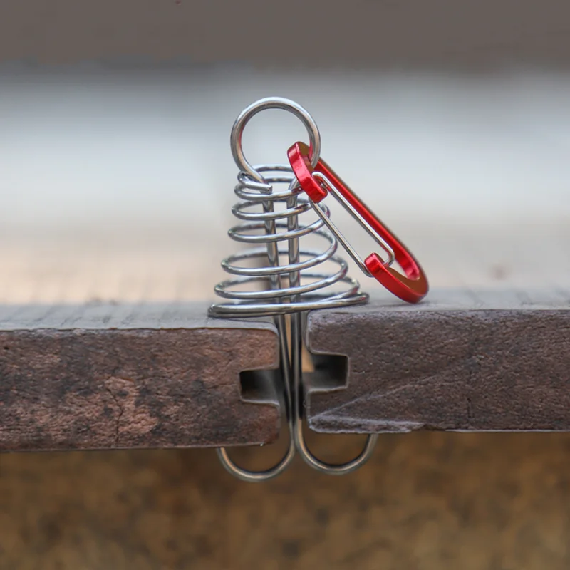Clavo para cubierta de acampada, hebilla de cuerda fija de acero inoxidable para tienda de campaña, gancho de madera, cuerda de viento de resorte, hebilla de cuerda de pulpo para acampar al aire libre - imagen 2