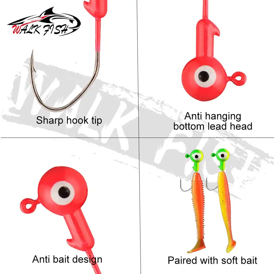 WALK FISH-anzuelo de pesca con cabeza de plomo de 5 piezas, 0,8g, 1,75g, 3,5g, 5g, señuelo de Plantilla de color, cebos duros, aparejos de pesca de gusano suave - imagen 3