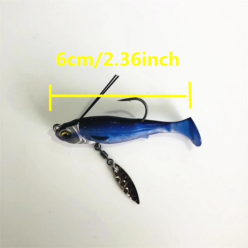 8038 6cm7g1PCS LURETV Japón RAID mismo estilo compacto suave juego de pesca T-tail señuelo cebo suave brillo plomo gancho LIBERO set - imagen 5