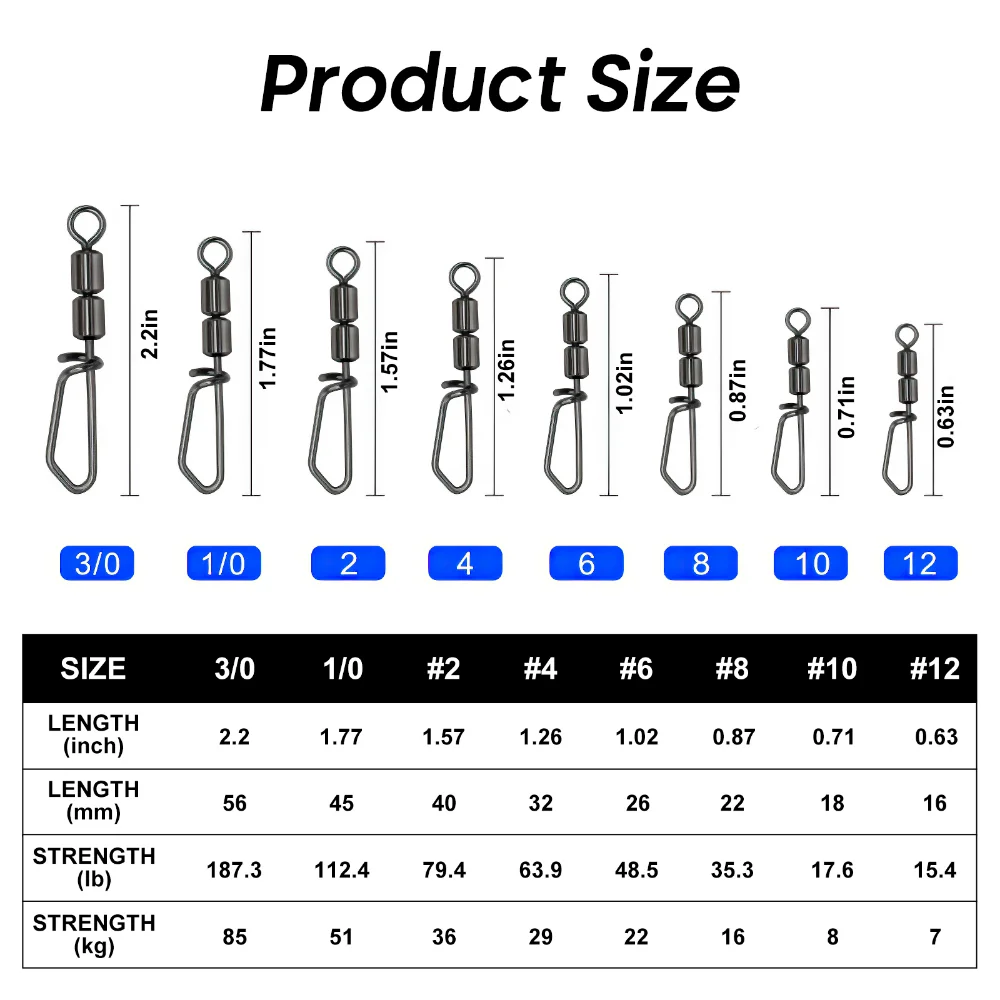 Goture 30 unids/lote giratorios de pesca giratorios de doble rodamiento de alta velocidad rotación Flexible accesorios de pesca giratorios de acero inoxidable - imagen 5