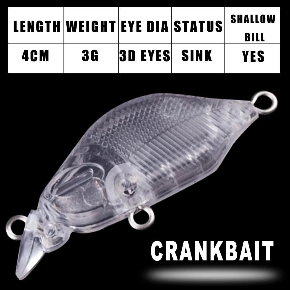 Mini Crankbait sin pintar Dr.Holife con sonajeros para DIY 4cm 3g