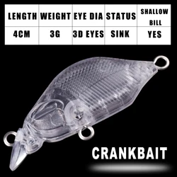 Mini Crankbait sin pintar Dr.Holife con sonajeros para DIY 4cm 3g
