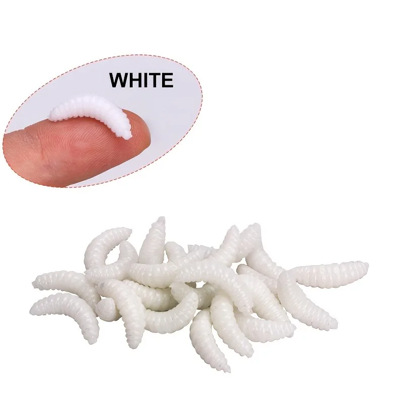 100 Uds cebo para peces juego de gusanos de pan 2,4 cm poste de mano cebo falso cebos de pesca pan suave insectos biónicos larvas trucha señuelo Accesorios - imagen 5