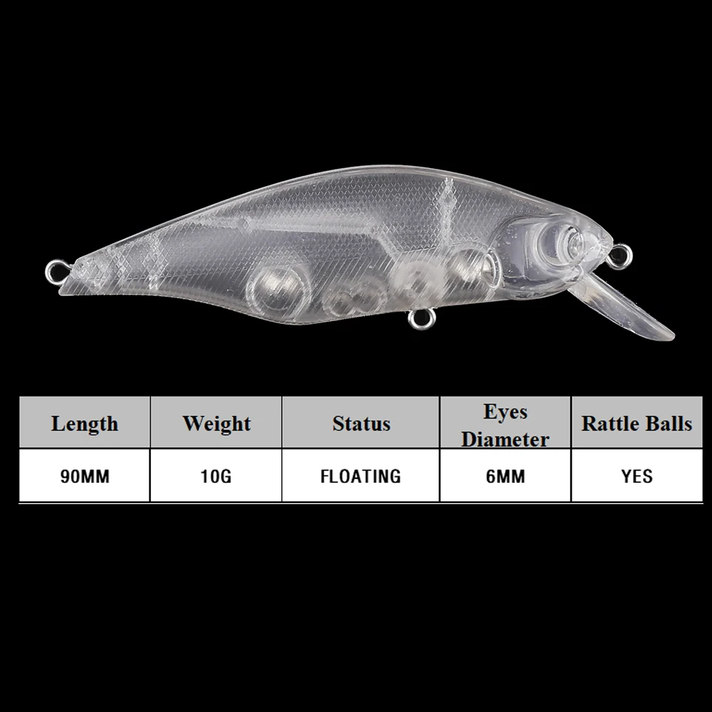 Chan'sHuang-Cebo en blanco 20 piezas sin pintar, 90mm, 10g, flotante, Wobbler, Crankbait, señuelo de pesca Artificial hecho a mano - imagen 2