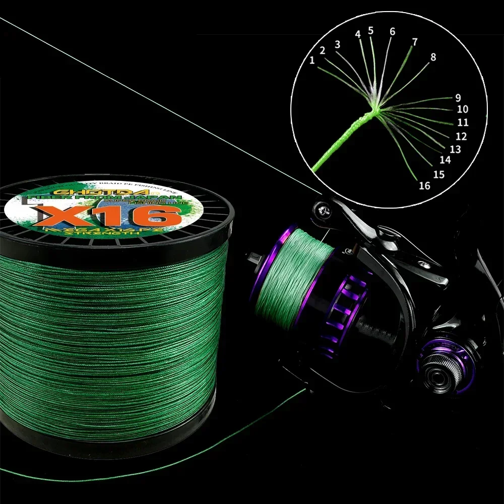 Línea de pesca trenzada de PE multifilamento JOF X16, cable principal de núcleo hueco extremadamente fuerte de 25-200LB, 100-1000M, 0,16-0,8mm para todas las aguas - imagen 4