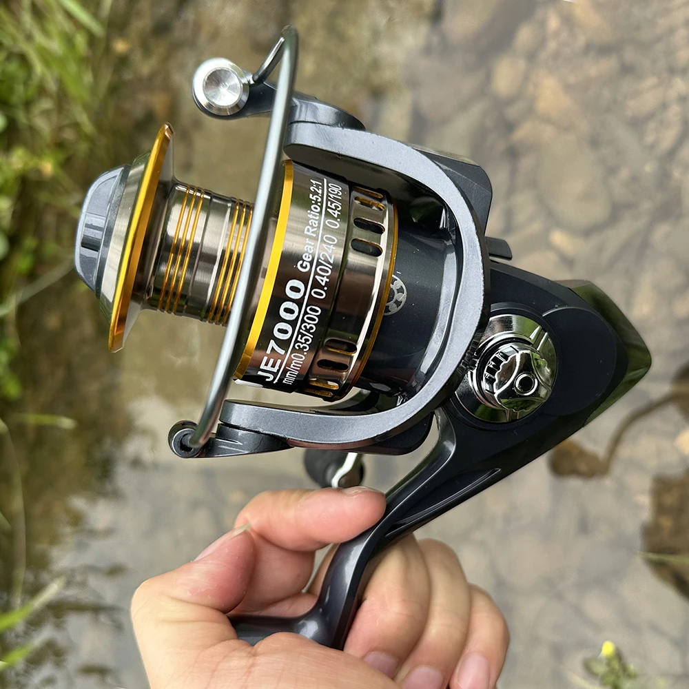 Carrete de pesca giratorio serie 2000-7000, relación de engranaje 5,2: 1, bobina de Metal, arrastre máximo 10KG, potente para todas las aguas, aparejos de pesca de carpa - imagen 3