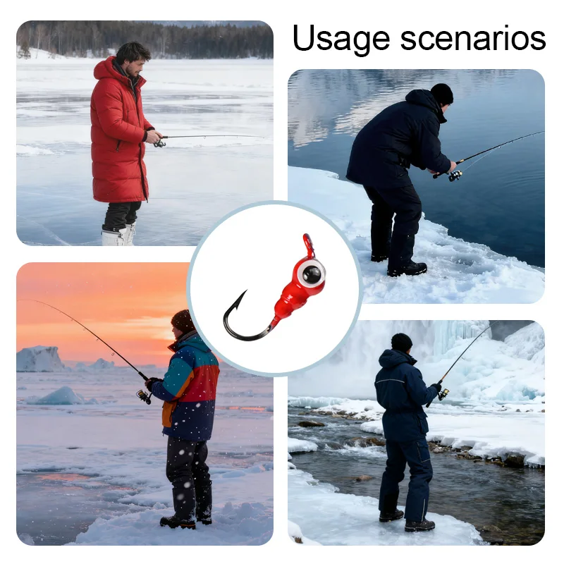 JSFUN 18 Uds. Señuelos de pesca, plantillas de pesca en hielo, equipo de pesca en hielo luminoso, plantillas tipo tipo bala, anzuelos para cabeza para invierno, señuelo de Jigging en hielo - imagen 5