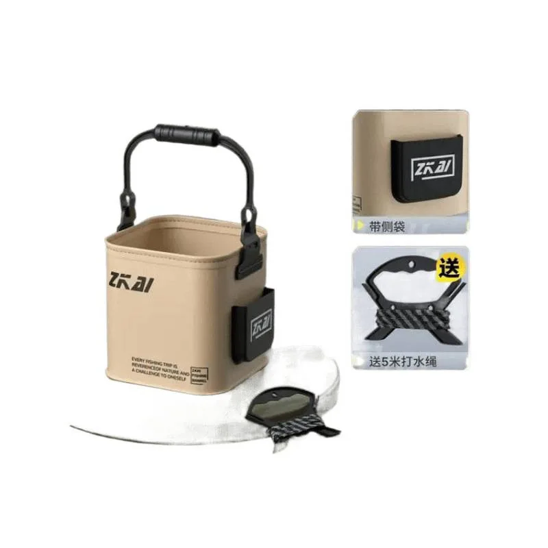 Cubo de pesca plegable multifunción de 8L/13L con mango ergonómico, cubo impermeable para acampar al aire libre, accesorios de pesca - imagen 5