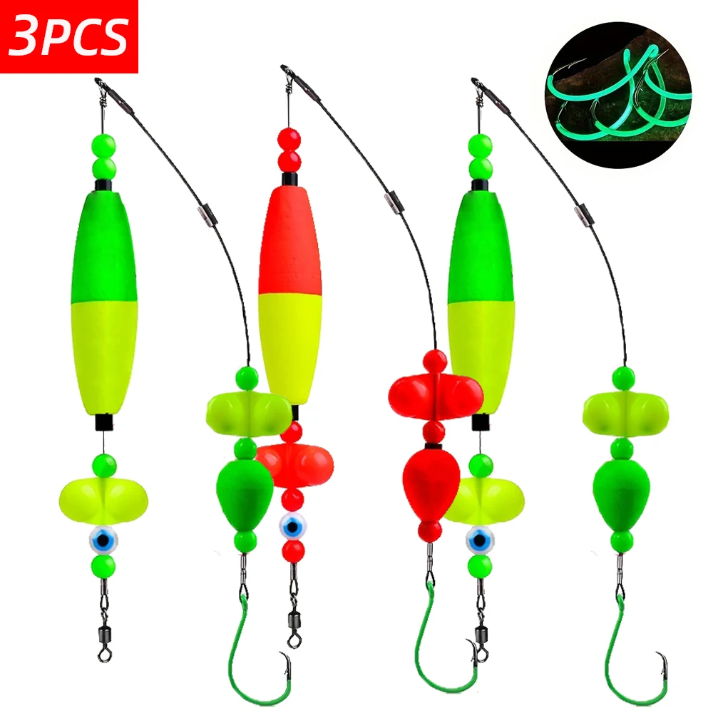 Equipos de pesca Catfish 3PCS con 6/0 # 8/0 # 10/0 # Anzuelos circulares de acero inoxidable y espuma, ideales para juegos de pesca de bagre