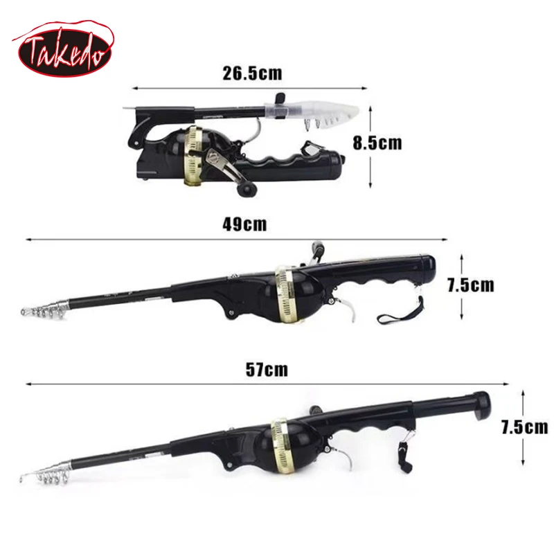 TAKEDO-caña de pescar de mar plegable portátil, juego de carretes, caña de viaje telescópica de Material de carbono con carrete de pesca, 158CM - imagen 2