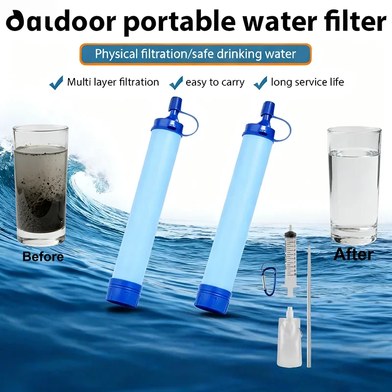 Filtro de agua al aire libre, paja, purificación de Camping, purificador de agua portátil para senderismo, suministros de supervivencia o emergencia