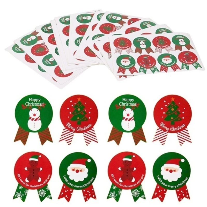 80 unids/set etiqueta navideña pegatina de papel paquete pegatinas de sellado para galletas dulces nueces paquete árbol de Navidad muñeco de nieve regalo - imagen 2