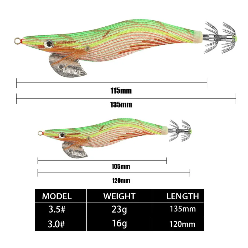 Señuelo de Pesca de calamar, anzuelo de madera luminosa para camarones, cebo Artificial, pulpo, sepia, aparejos de Pesca con sonajero, 16G, 23G - imagen 2